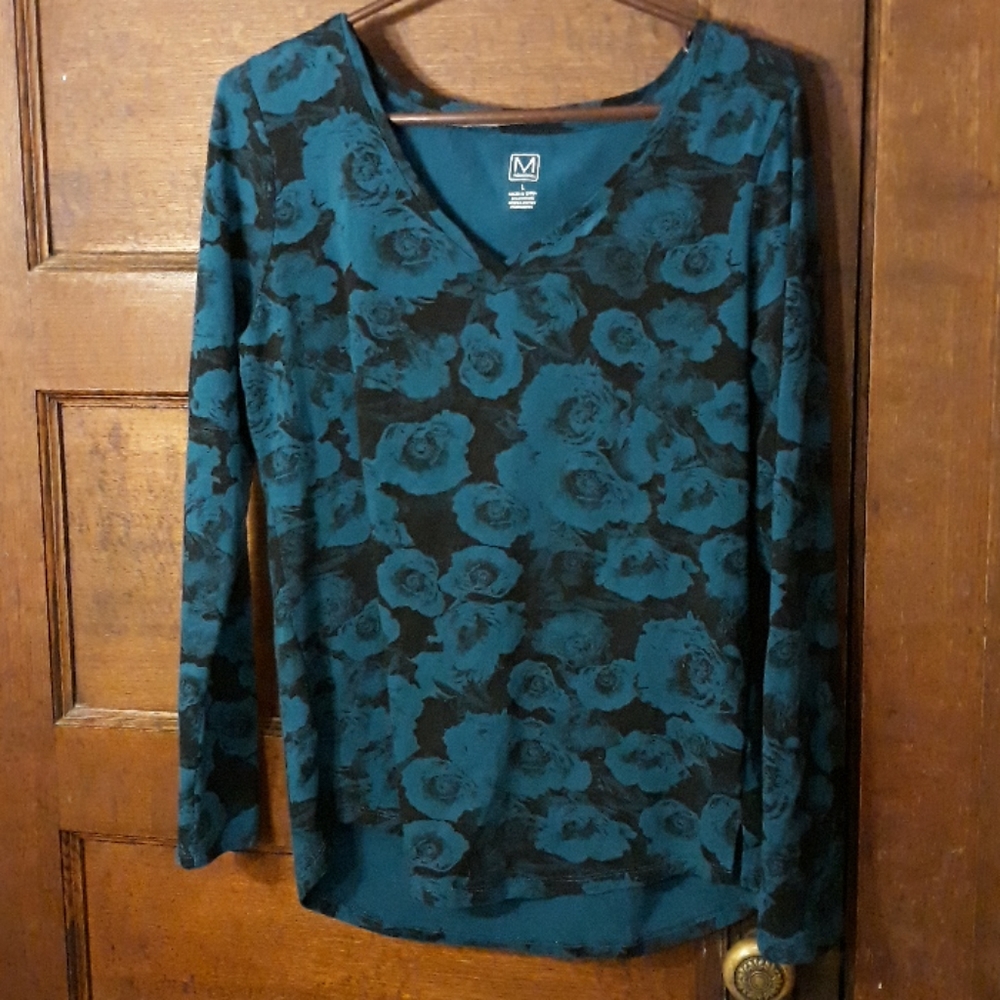 Massini Long Sleeve T-Shirt Aqua/Black Floral L